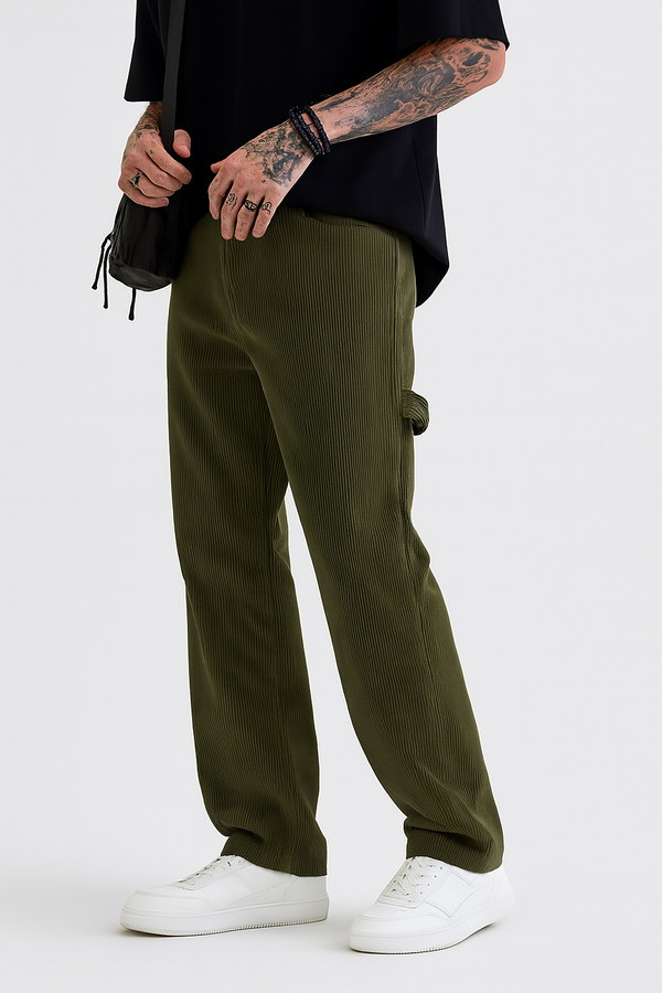 Olive Green Corduroy Relaxed Fit Casual Pant