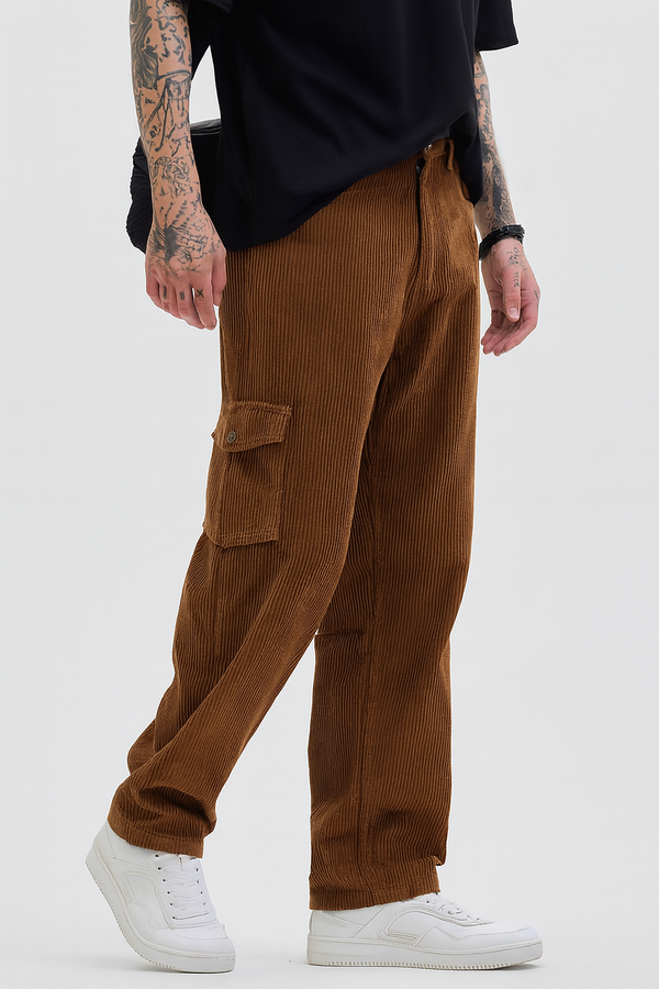 Brown Corduroy Relaxed Fit Casual Pant