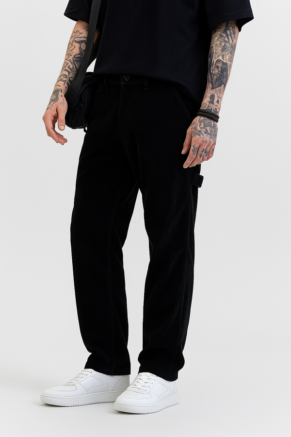 Black Corduroy Relaxed Fit Casual Pant